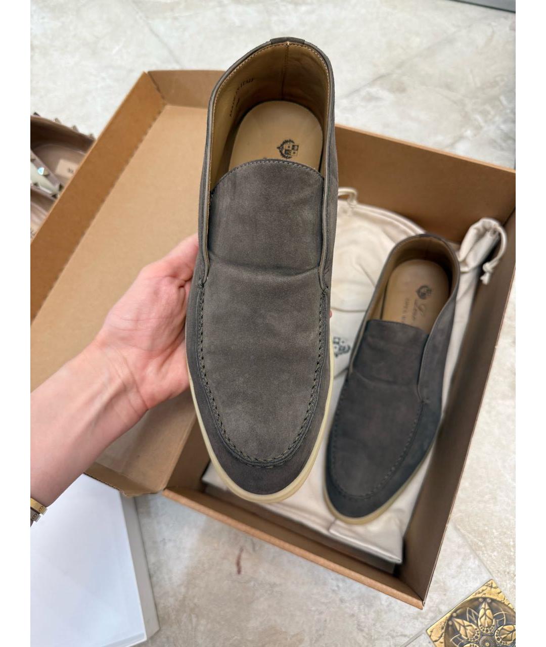 LORO PIANA Антрацитовые замшевые лоферы, фото 3