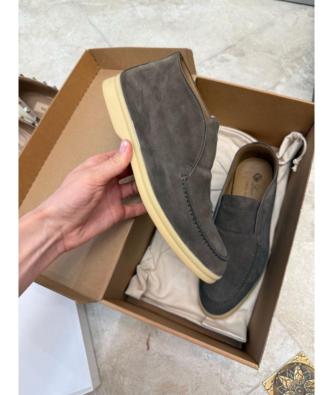 LORO PIANA Антрацитовые замшевые лоферы, фото 5