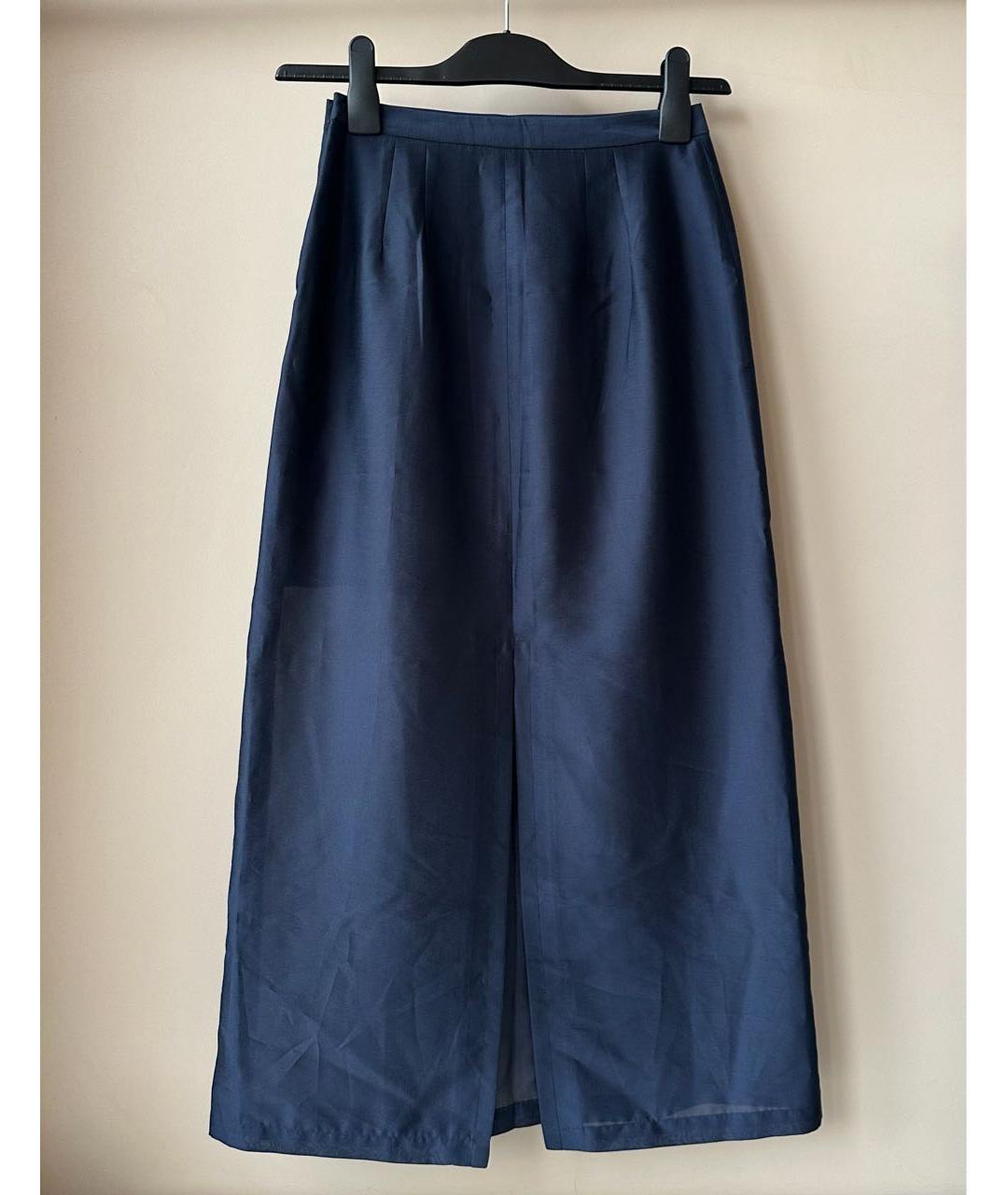 THE FRANKIE SHOP Темно-синяя полиэстеровая юбка миди, фото 3