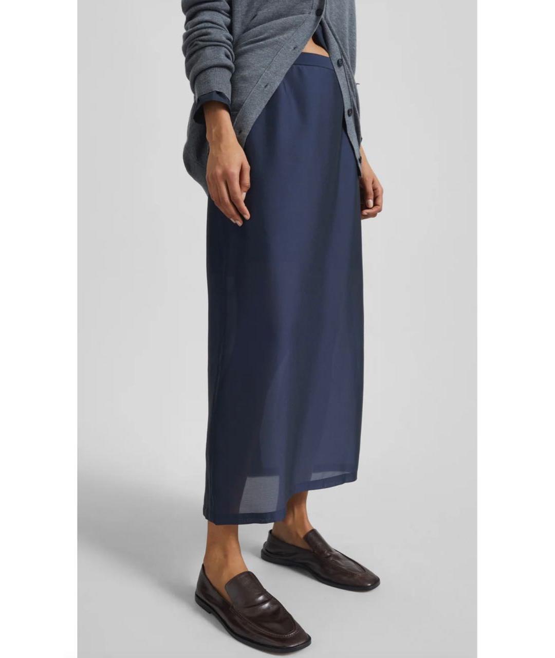 THE FRANKIE SHOP Темно-синяя полиэстеровая юбка миди, фото 8
