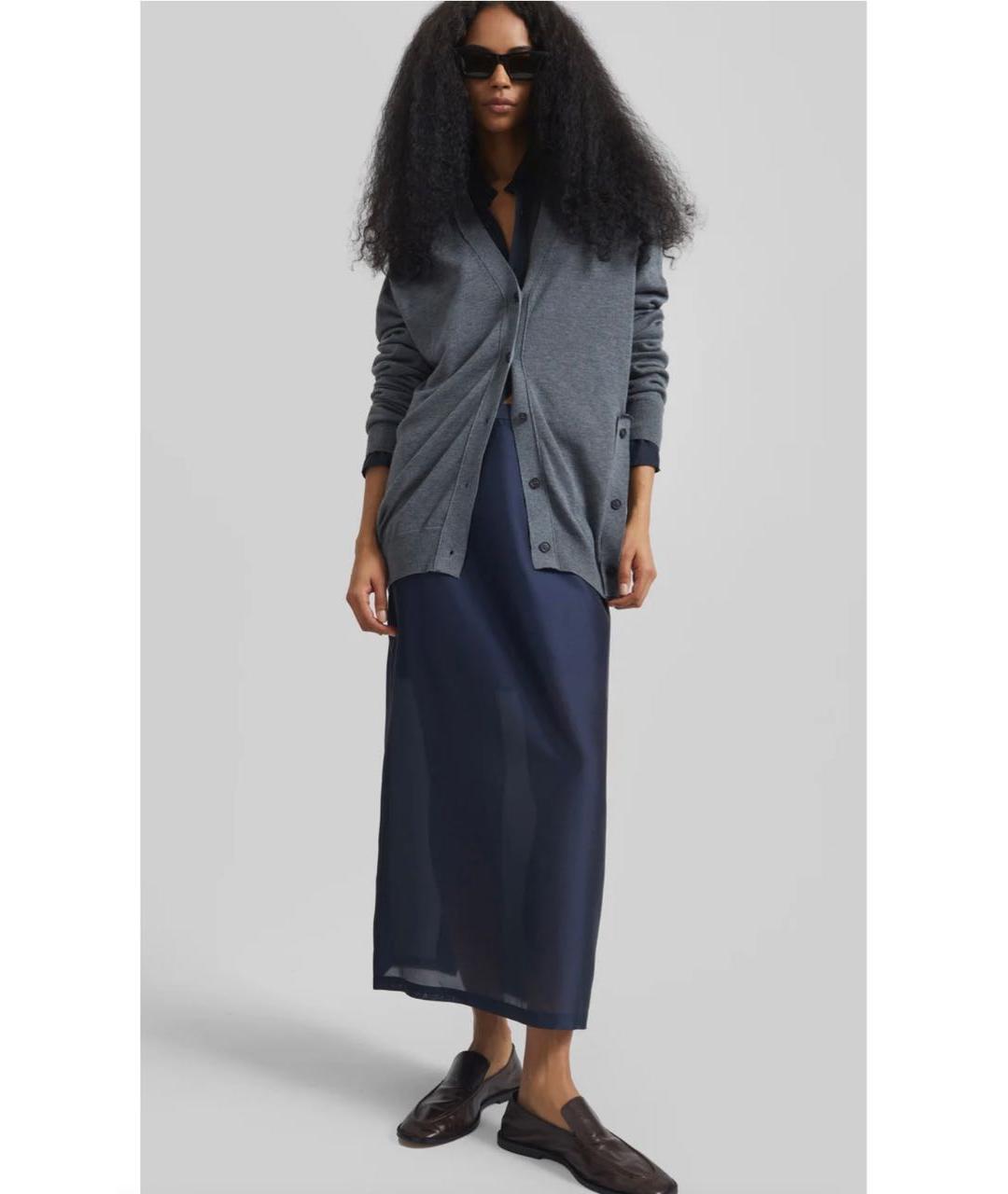 THE FRANKIE SHOP Темно-синяя полиэстеровая юбка миди, фото 7