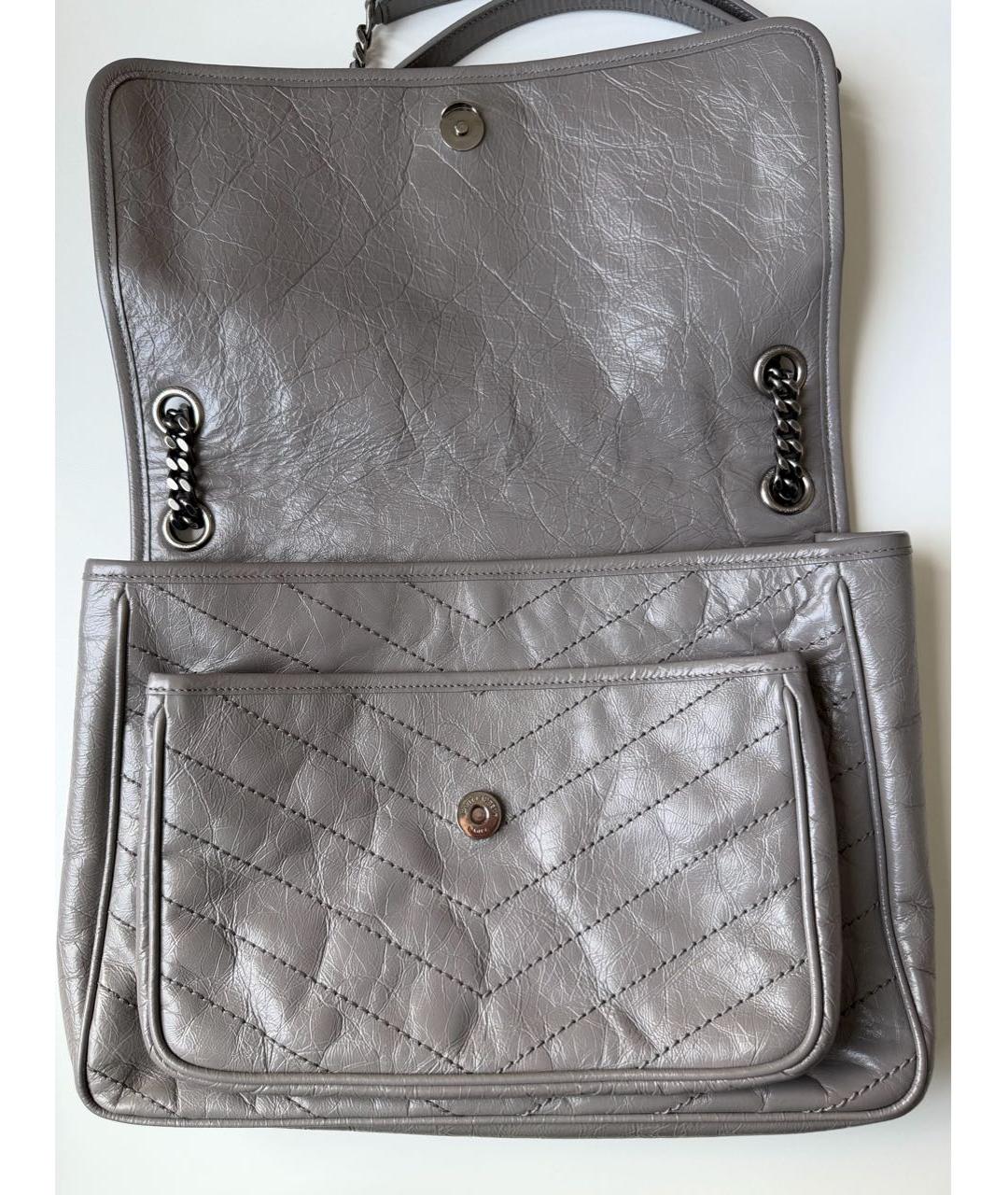 SAINT LAURENT Серая кожаная сумка через плечо, фото 7
