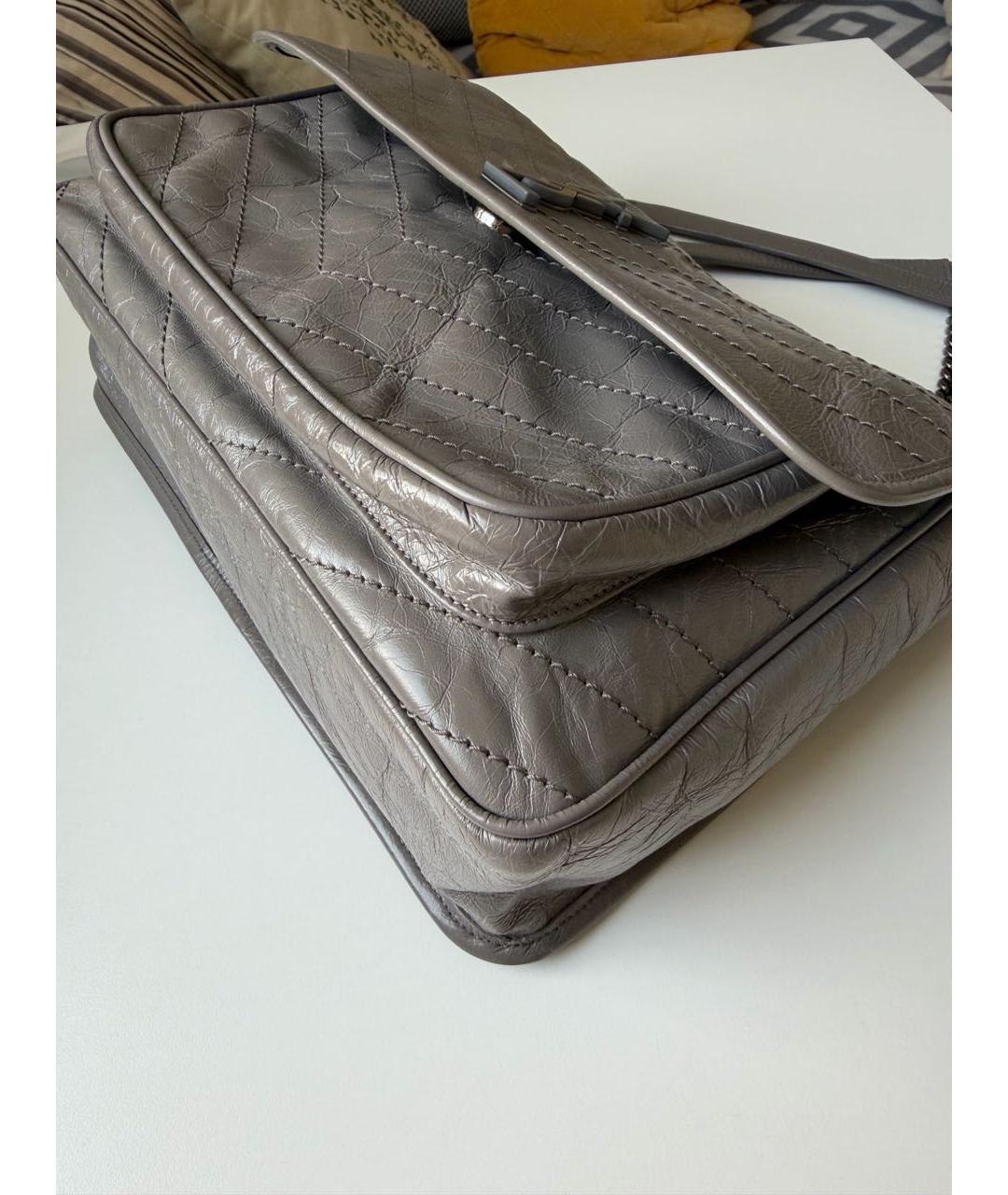 SAINT LAURENT Серая кожаная сумка через плечо, фото 5