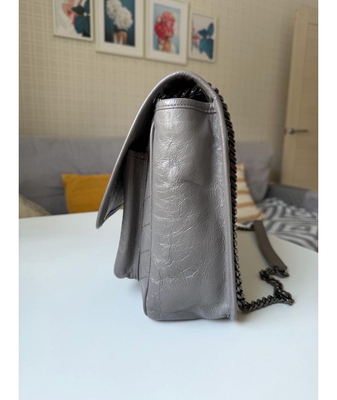 SAINT LAURENT Серая кожаная сумка через плечо, фото 3