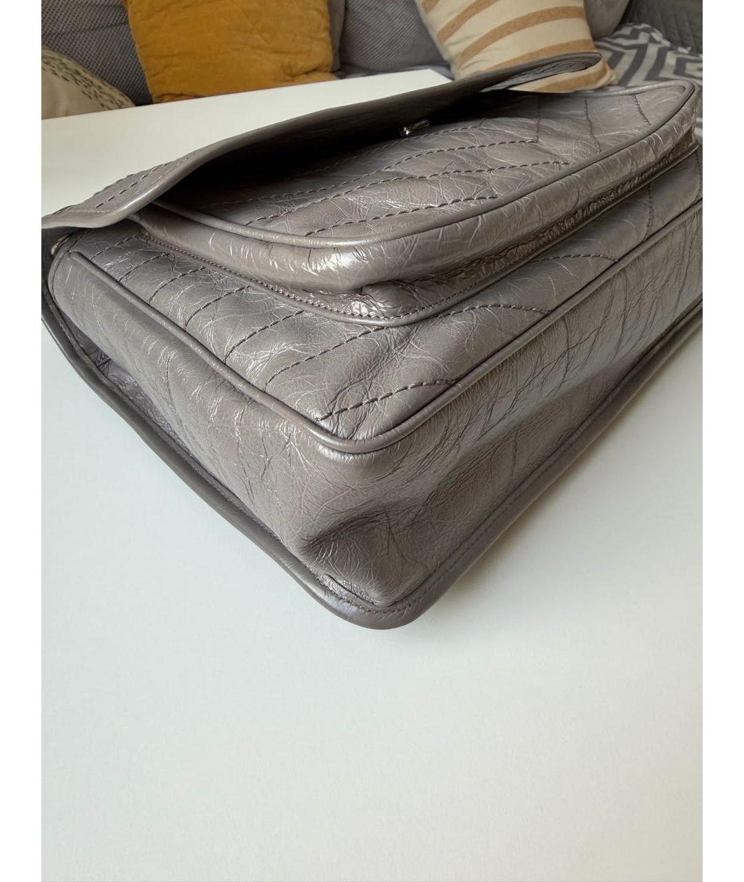 SAINT LAURENT Серая кожаная сумка через плечо, фото 6