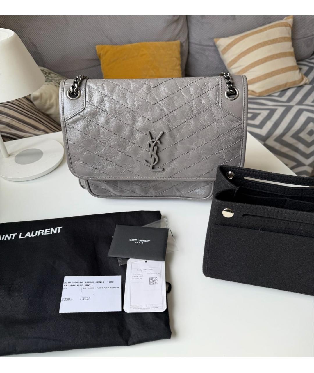 SAINT LAURENT Серая кожаная сумка через плечо, фото 8