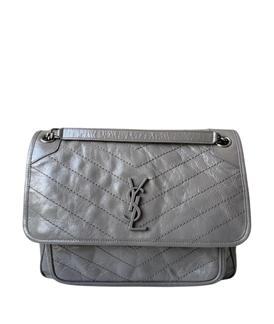 SAINT LAURENT Серая кожаная сумка через плечо, фото 1