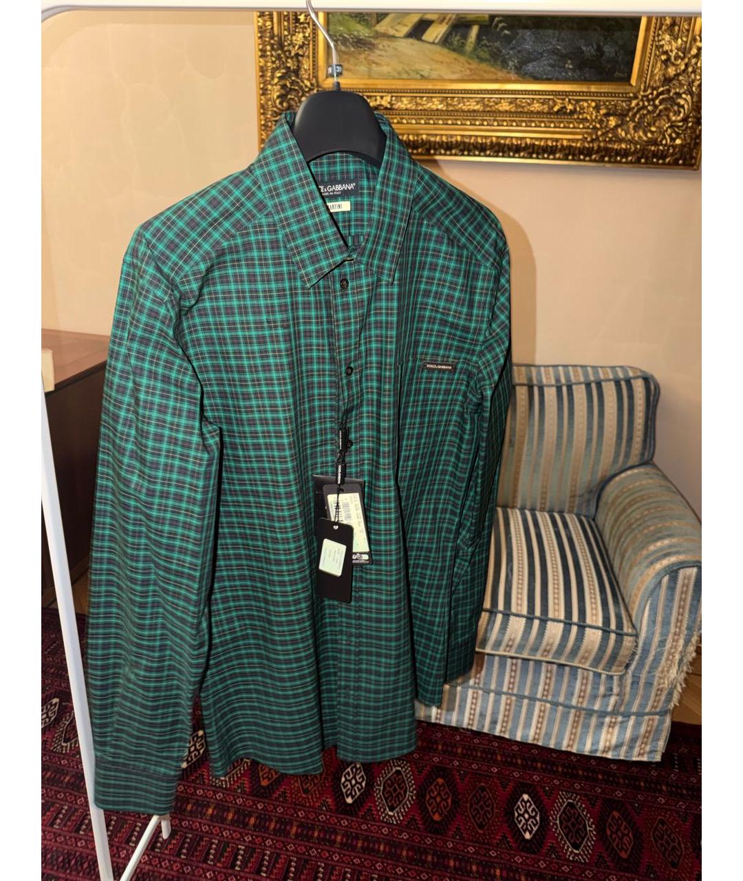 DOLCE&GABBANA Зеленая хлопковая классическая рубашка, фото 5