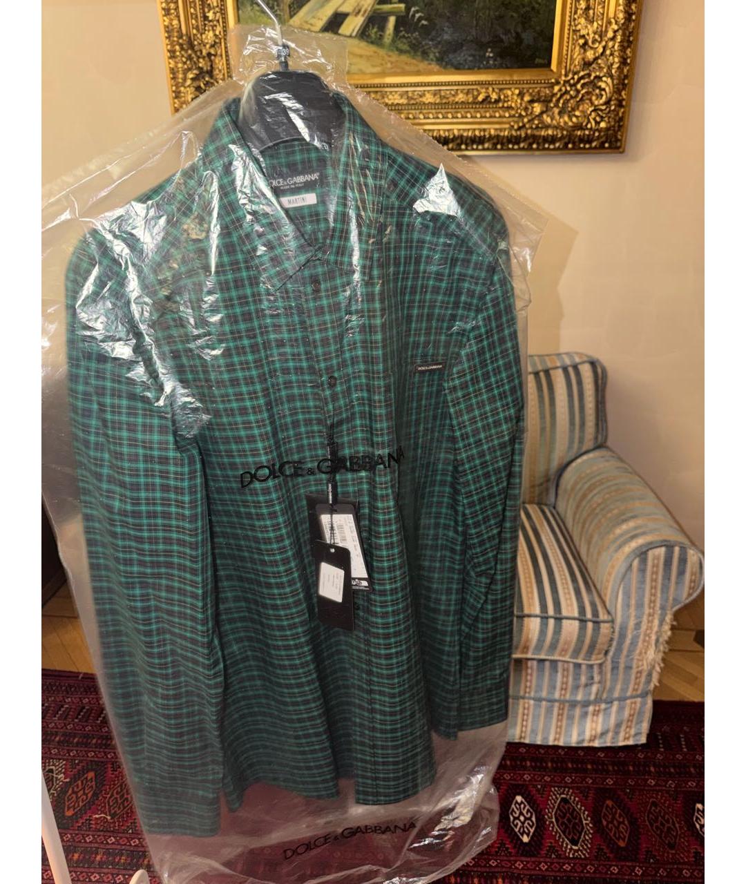 DOLCE&GABBANA Зеленая хлопковая классическая рубашка, фото 2