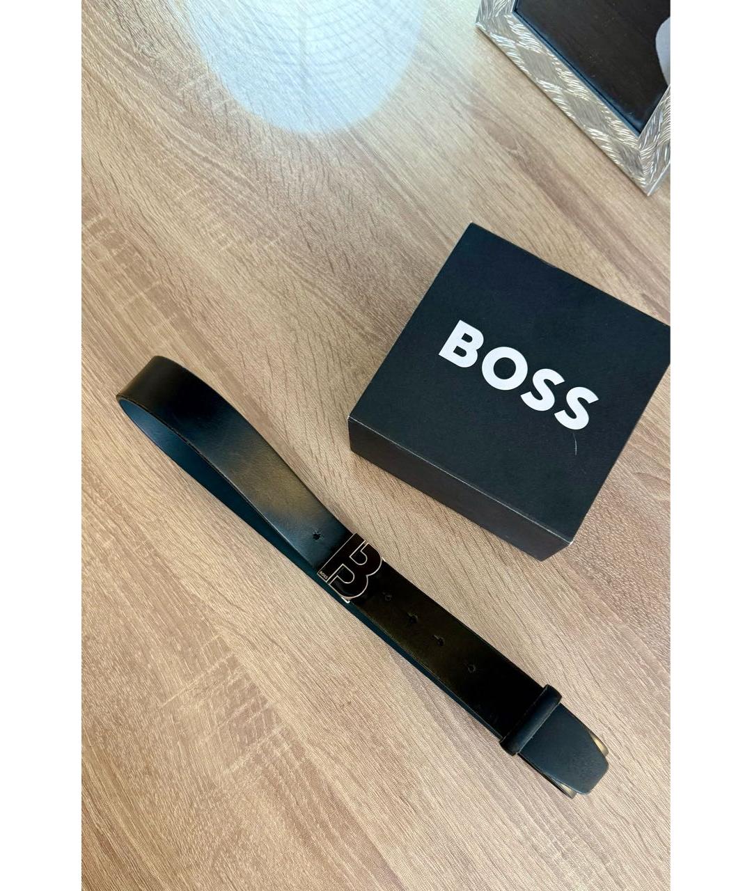 HUGO BOSS Черный кожаный ремень, фото 3