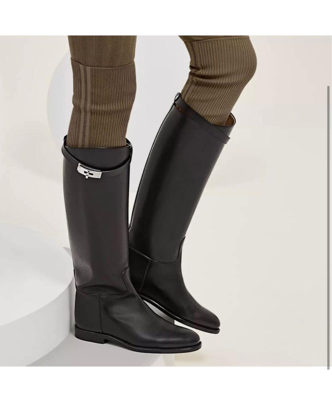 HERMES Черные кожаные сапоги, фото 8