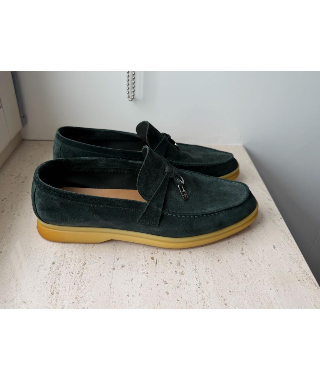LORO PIANA Зеленые замшевые лоферы, фото 7