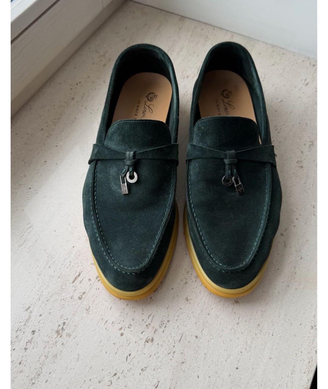 LORO PIANA Зеленые замшевые лоферы, фото 3