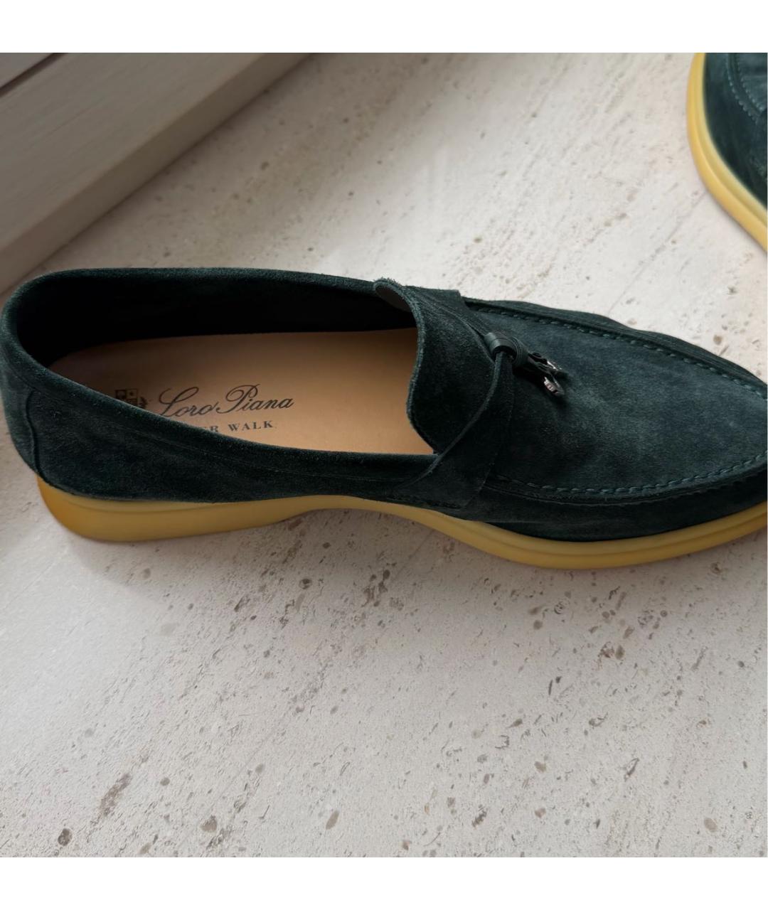 LORO PIANA Зеленые замшевые лоферы, фото 5