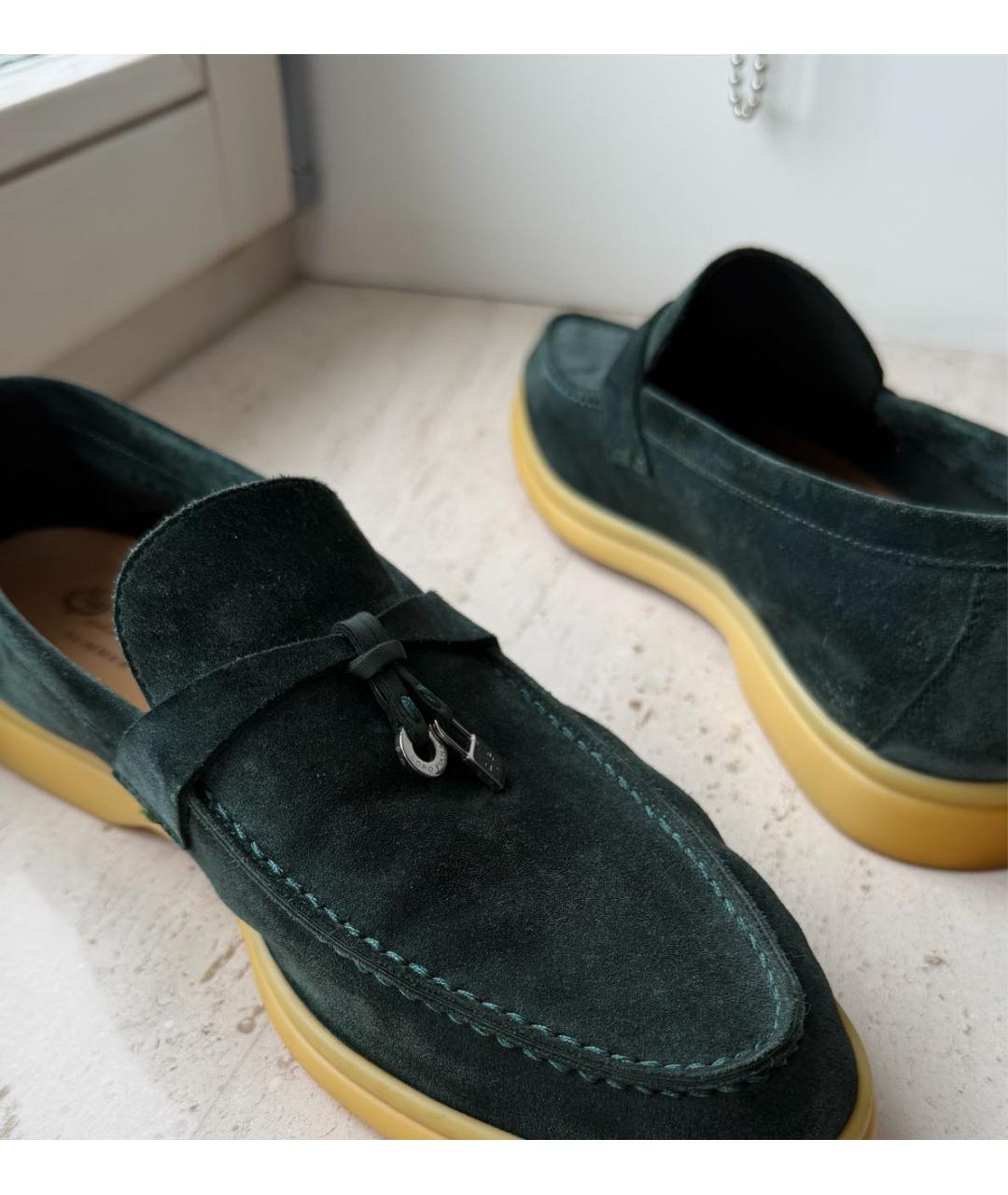 LORO PIANA Зеленые замшевые лоферы, фото 6