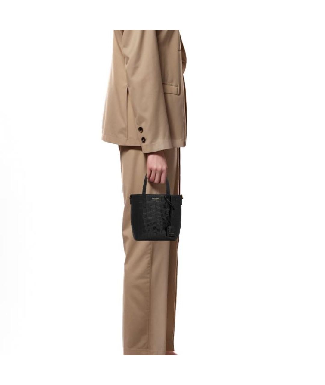 SAINT LAURENT Черная сумка тоут из лакированной кожи, фото 5