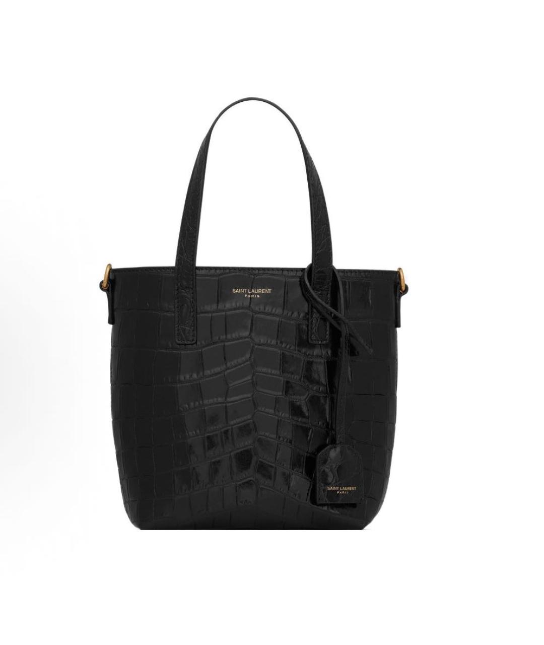 SAINT LAURENT Черная сумка тоут из лакированной кожи, фото 7
