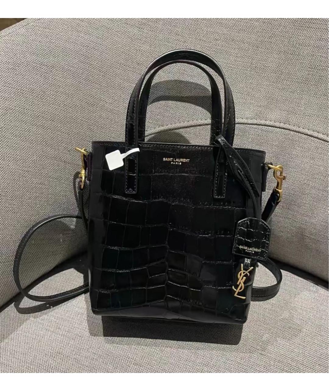 SAINT LAURENT Черная сумка тоут из лакированной кожи, фото 6