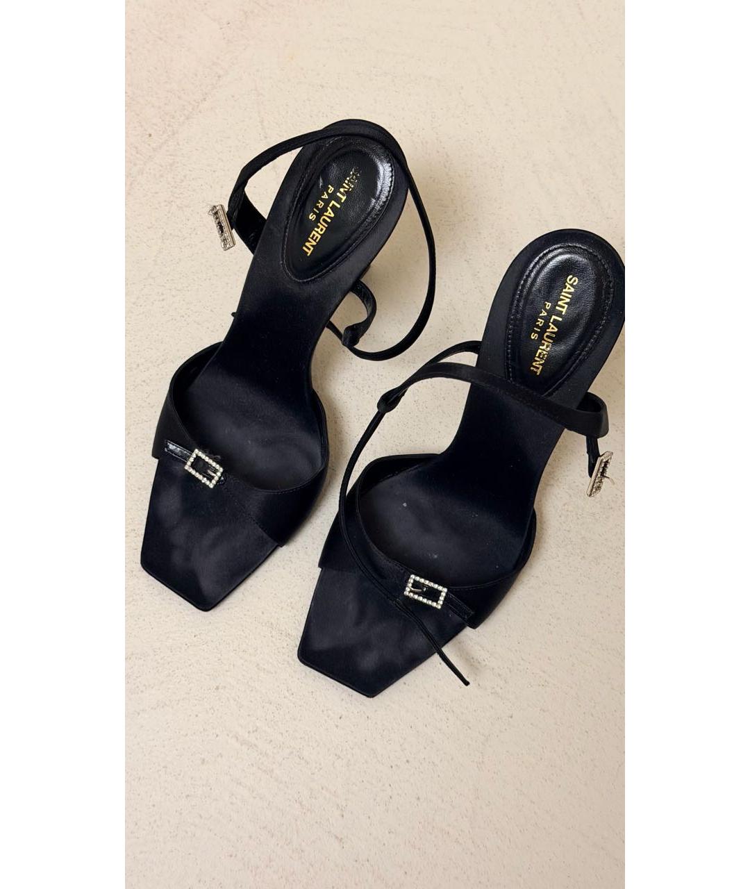 SAINT LAURENT Черные текстильные босоножки, фото 2