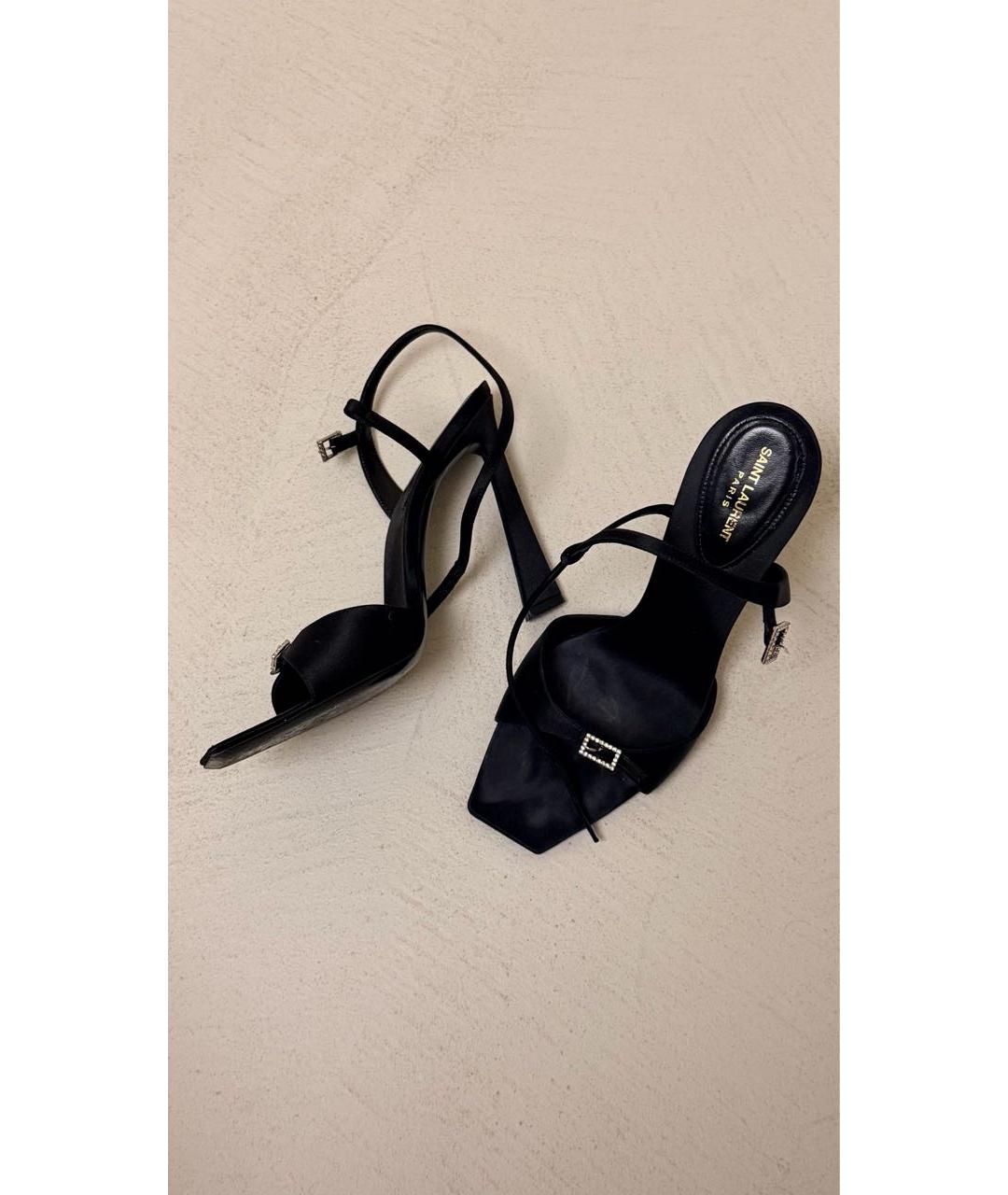 SAINT LAURENT Черные текстильные босоножки, фото 6