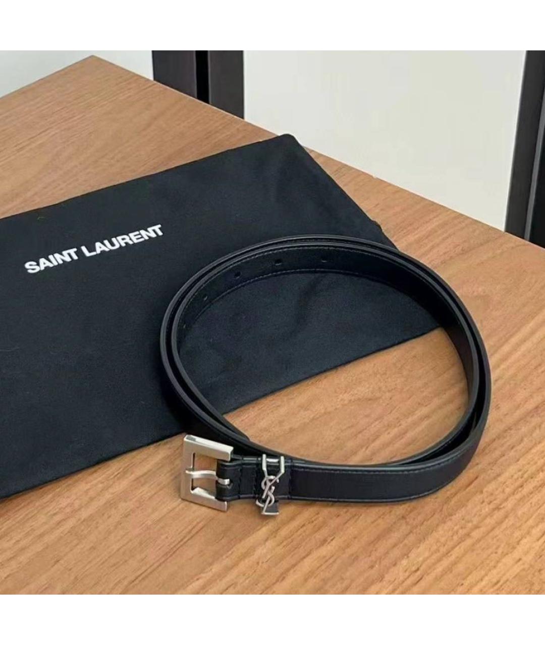 SAINT LAURENT Черный кожаный ремень, фото 2