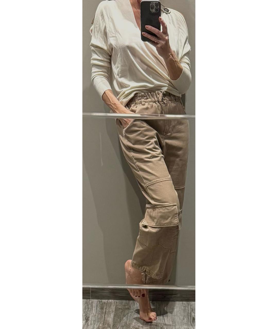 BRUNELLO CUCINELLI Бежевые хлопковые прямые брюки, фото 7