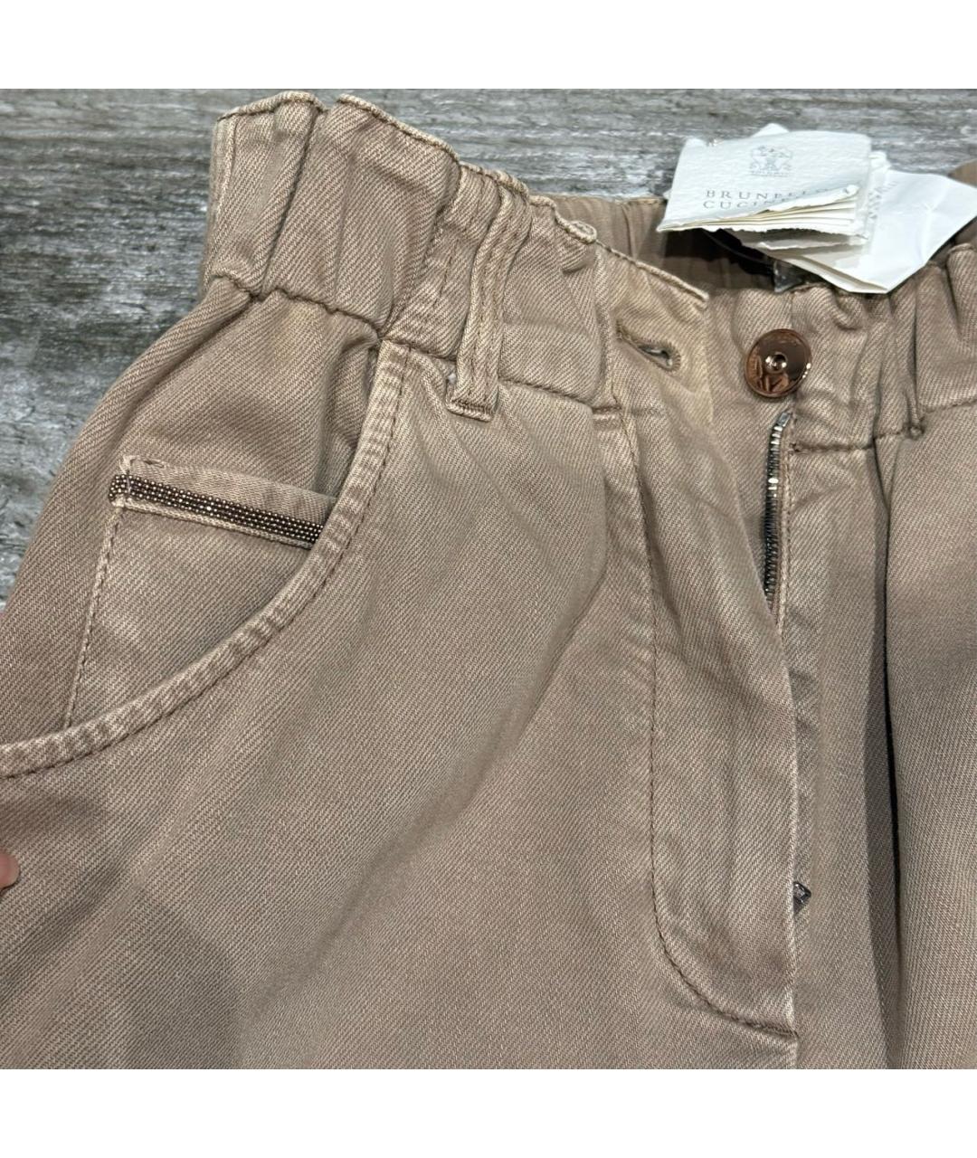 BRUNELLO CUCINELLI Бежевые хлопковые прямые брюки, фото 5