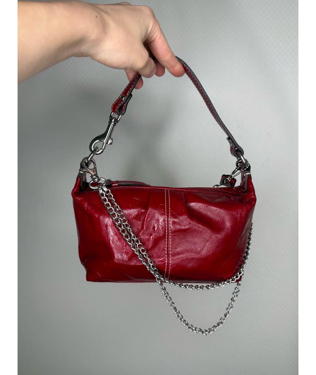 COACH Красная кожаная сумка с короткими ручками, фото 4