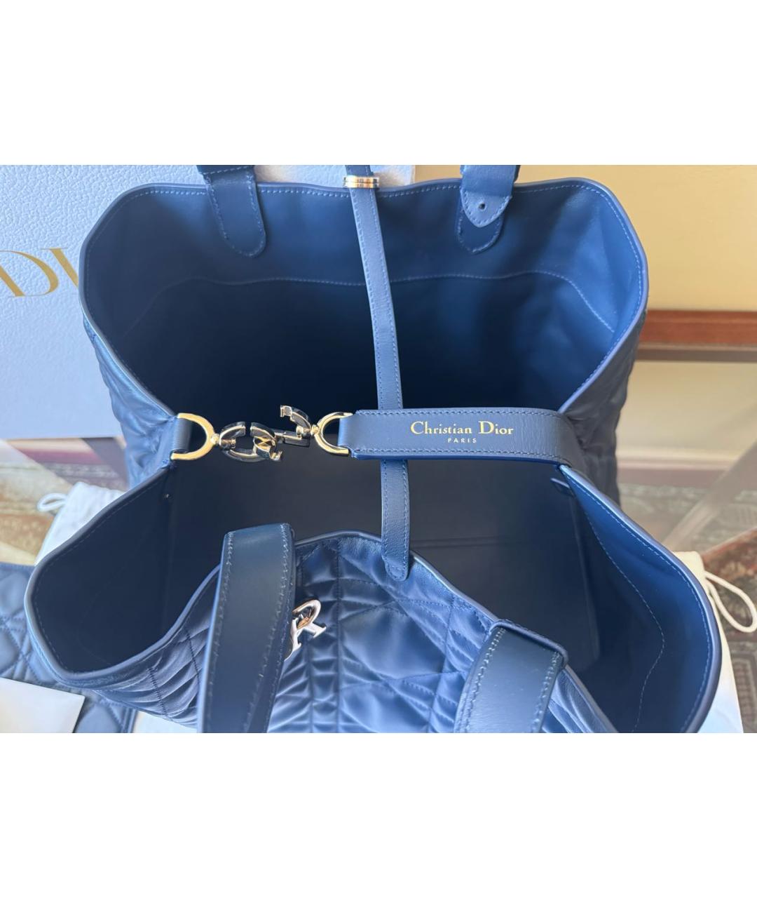 CHRISTIAN DIOR Синяя кожаная сумка с короткими ручками, фото 6