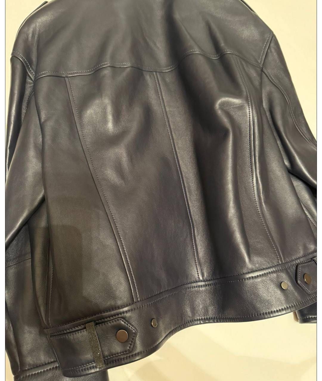 BRUNELLO CUCINELLI Темно-синяя кожаная куртка, фото 2