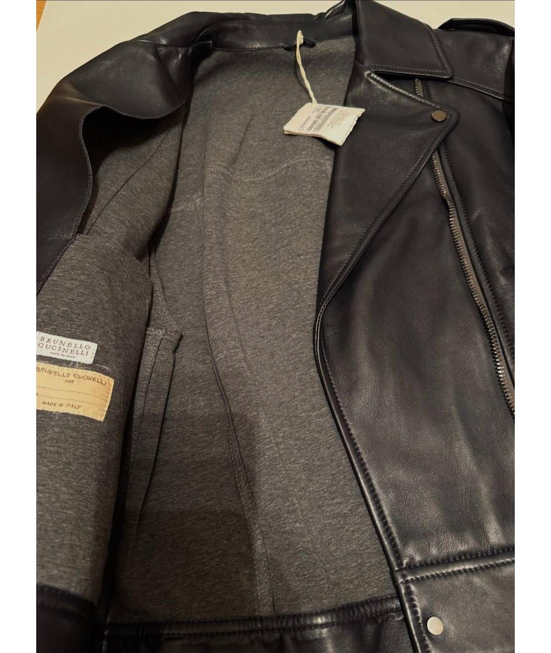 BRUNELLO CUCINELLI Темно-синяя кожаная куртка, фото 8
