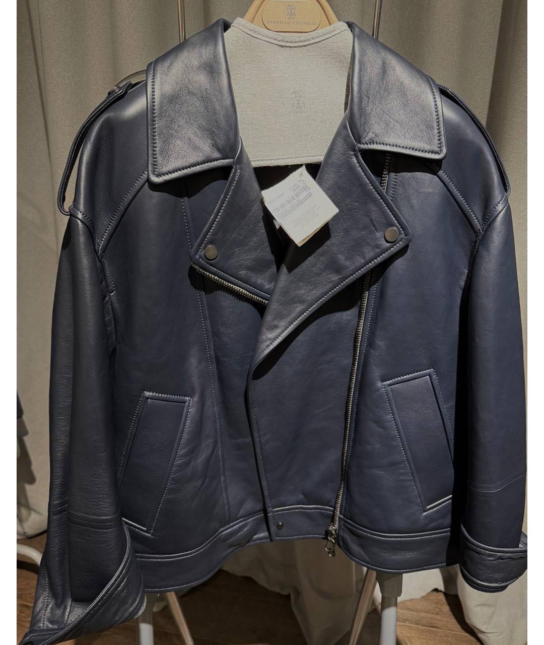BRUNELLO CUCINELLI Темно-синяя кожаная куртка, фото 9