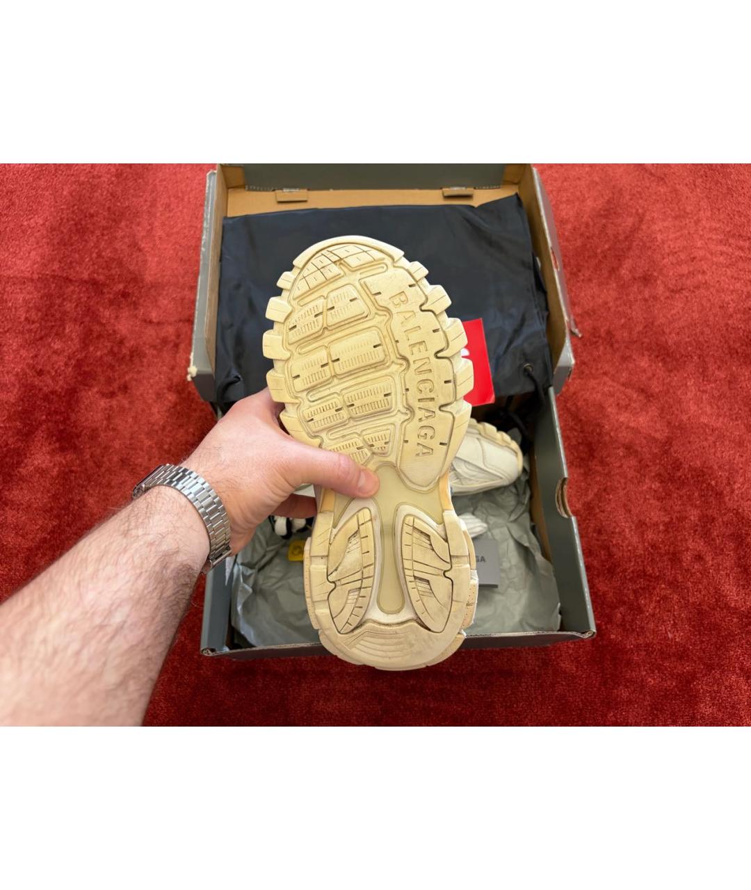 BALENCIAGA Бежевые низкие кроссовки / кеды из искусственной кожи, фото 5