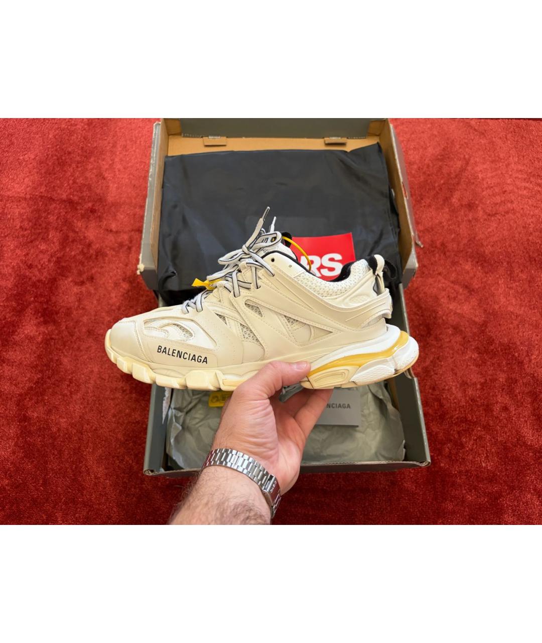 BALENCIAGA Бежевые низкие кроссовки / кеды из искусственной кожи, фото 9