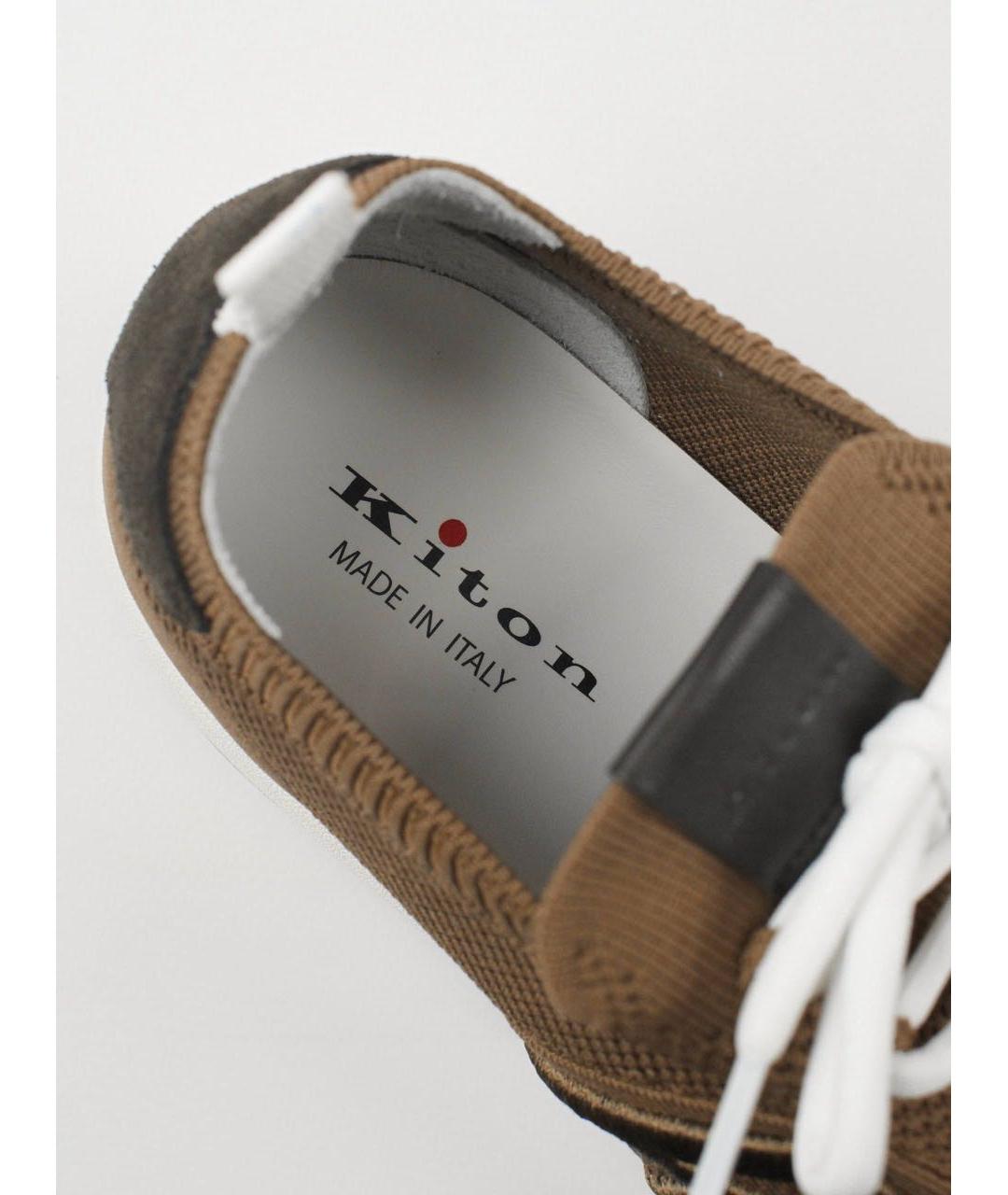 KITON Коричневые текстильные низкие кроссовки / кеды, фото 9
