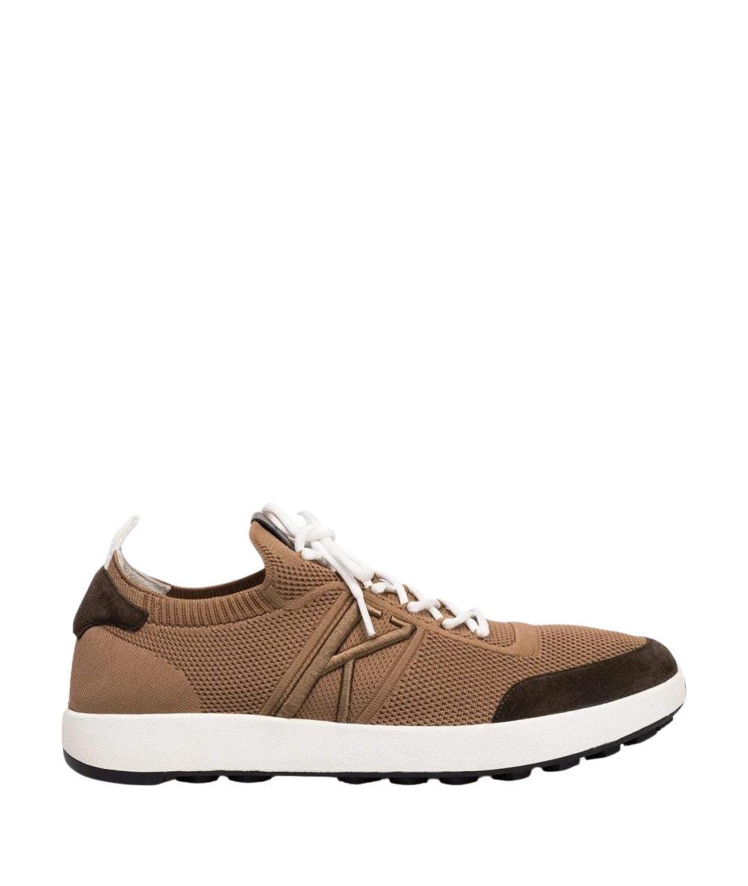KITON Коричневые текстильные низкие кроссовки / кеды, фото 1