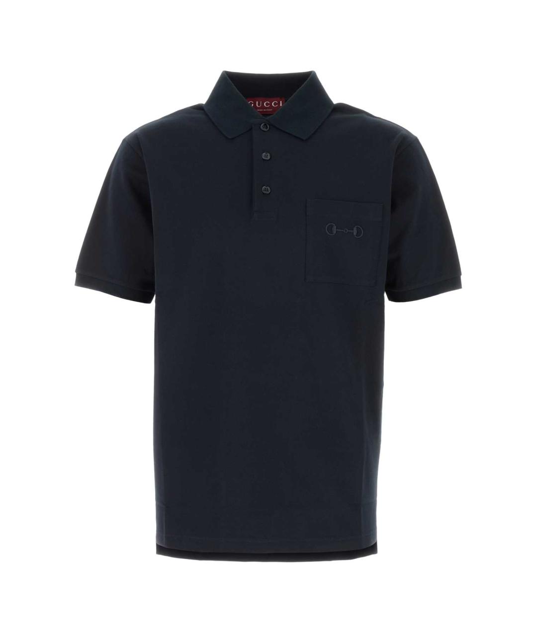 GUCCI Темно-синее хлопковое поло с коротким рукавом, фото 1