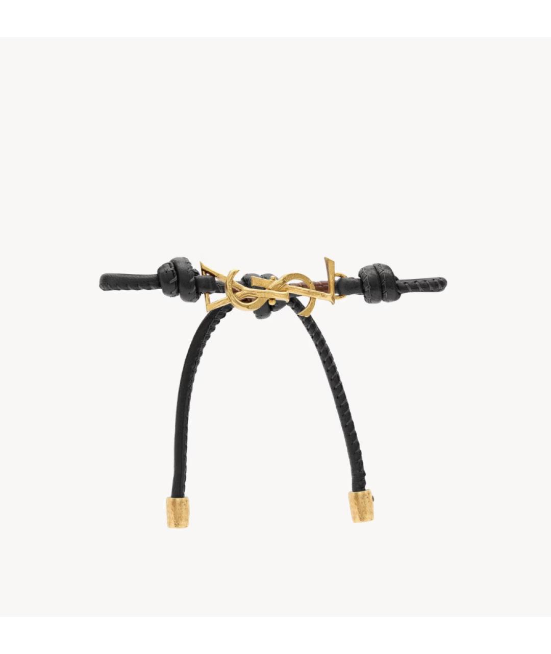 SAINT LAURENT Черный кожаный браслет, фото 2
