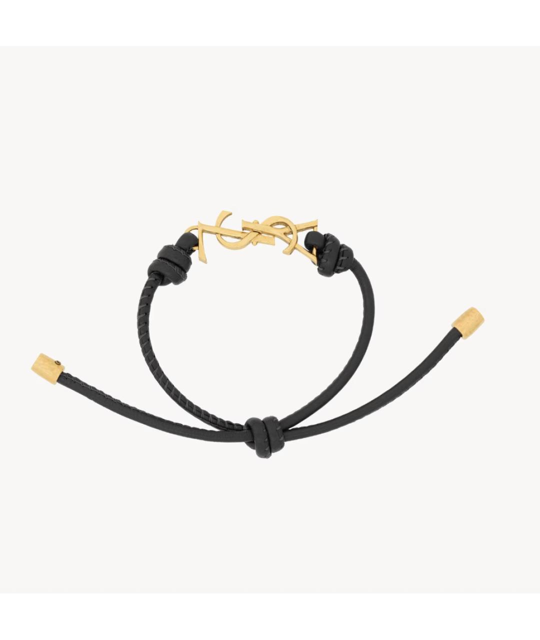 SAINT LAURENT Черный кожаный браслет, фото 6