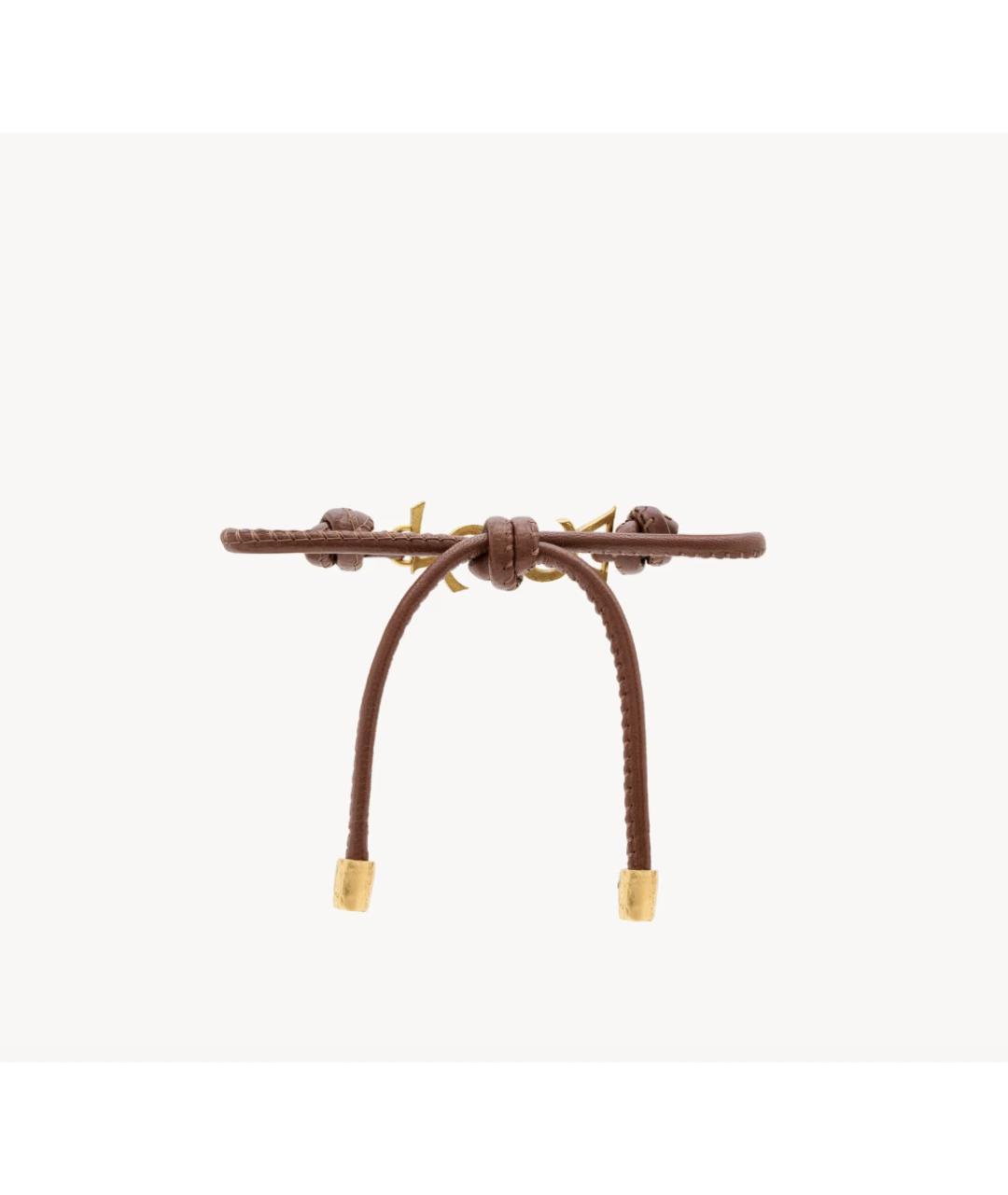 SAINT LAURENT Коричневый кожаный браслет, фото 5