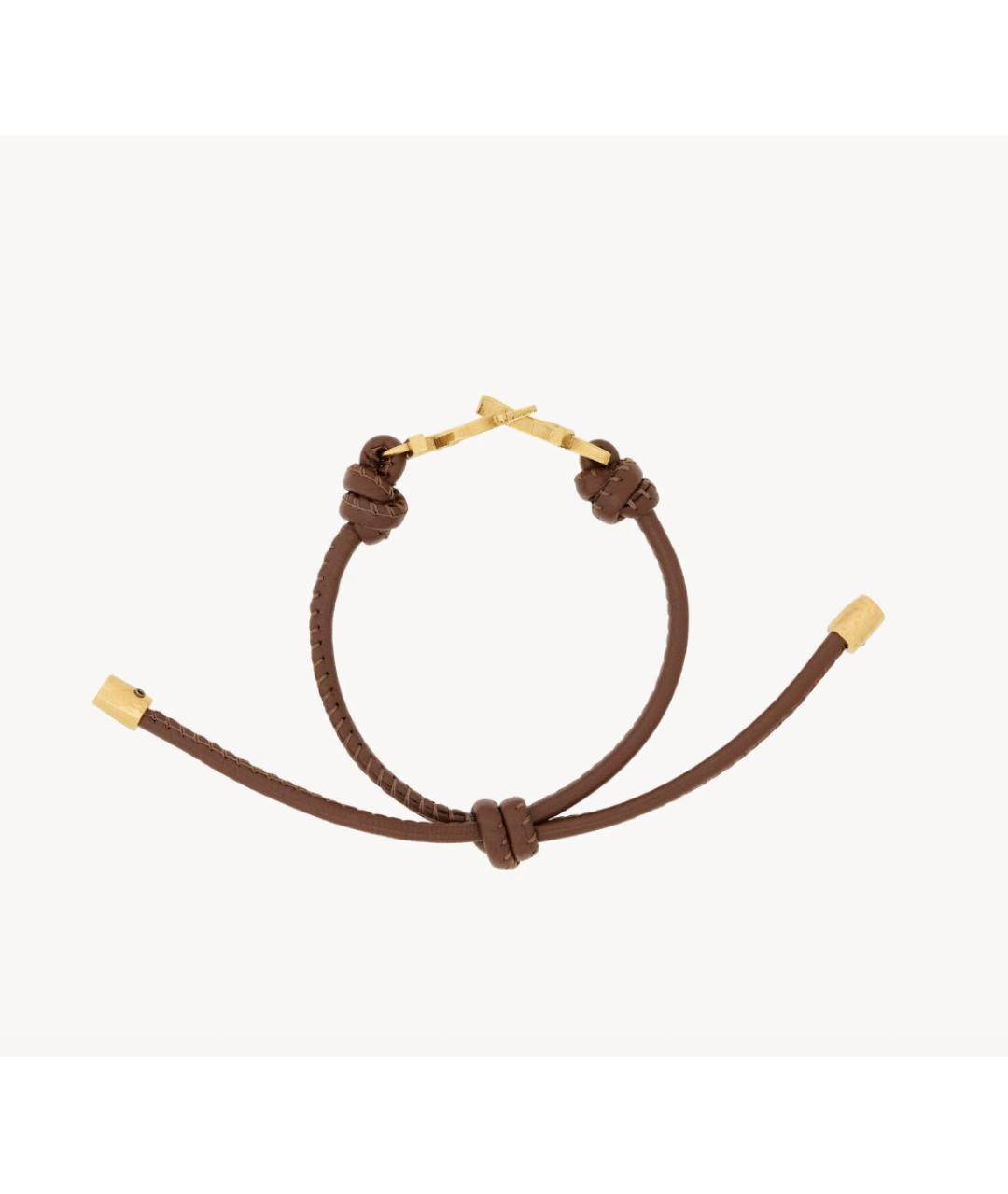 SAINT LAURENT Коричневый кожаный браслет, фото 4