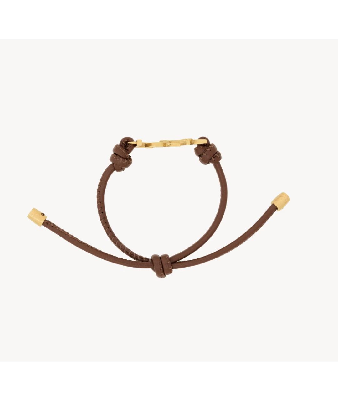 SAINT LAURENT Коричневый кожаный браслет, фото 3