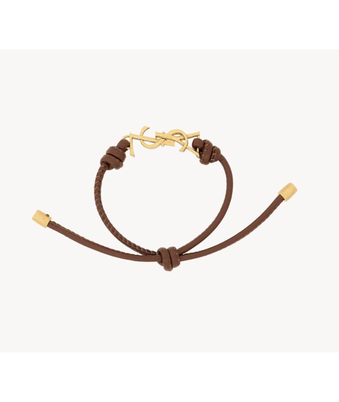SAINT LAURENT Коричневый кожаный браслет, фото 2