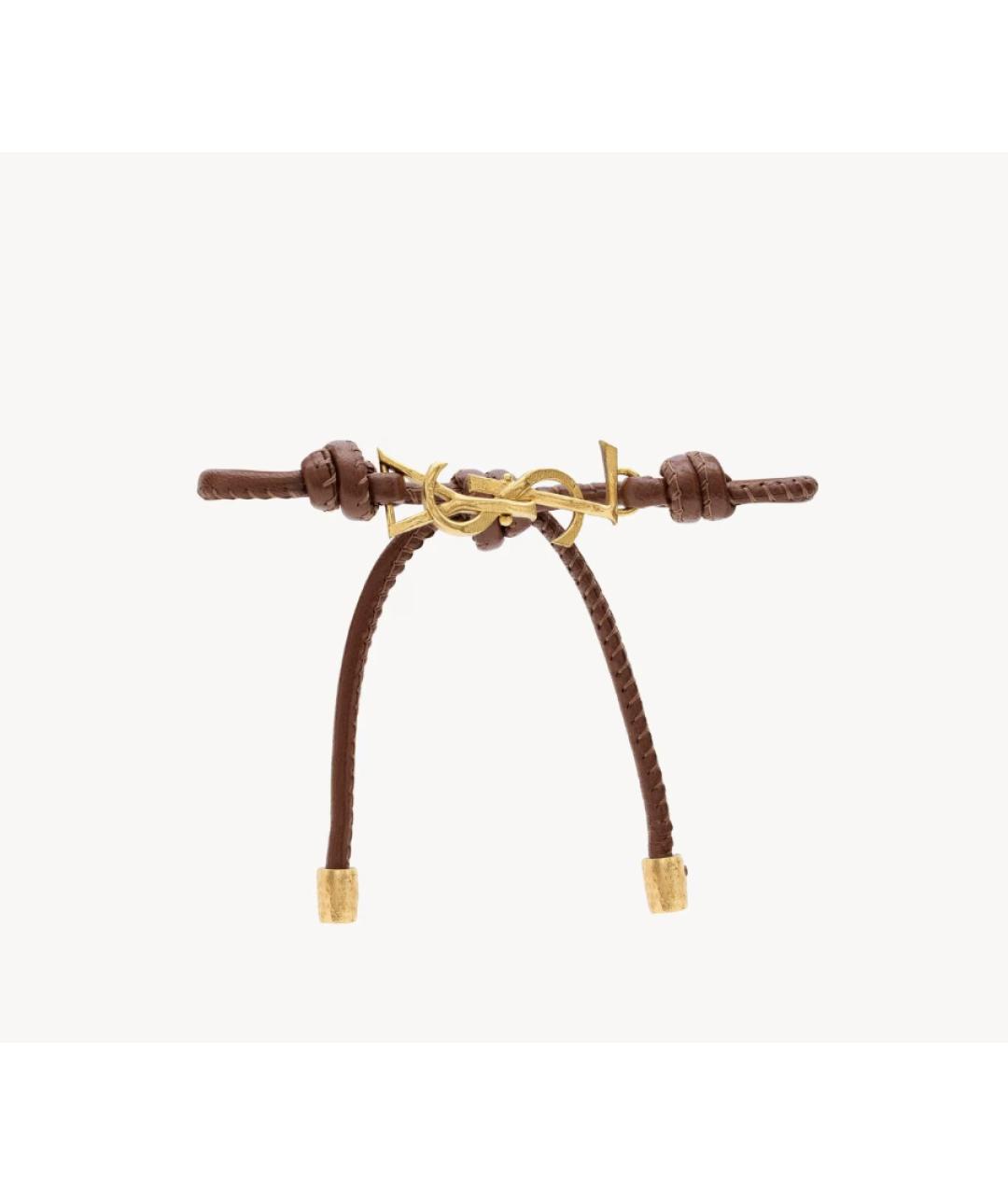 SAINT LAURENT Коричневый кожаный браслет, фото 6