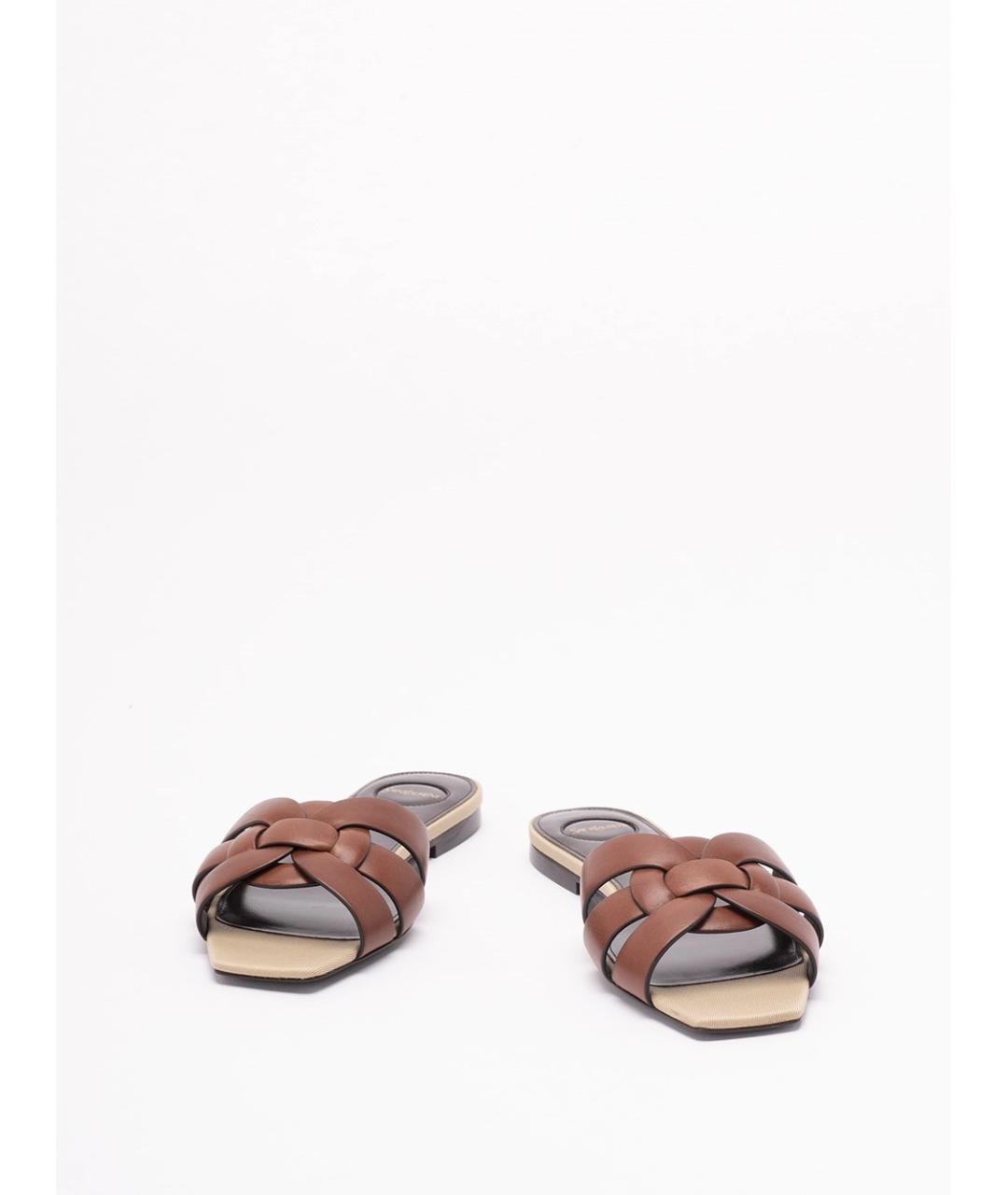 SAINT LAURENT Коричневые кожаные шлепанцы, фото 2