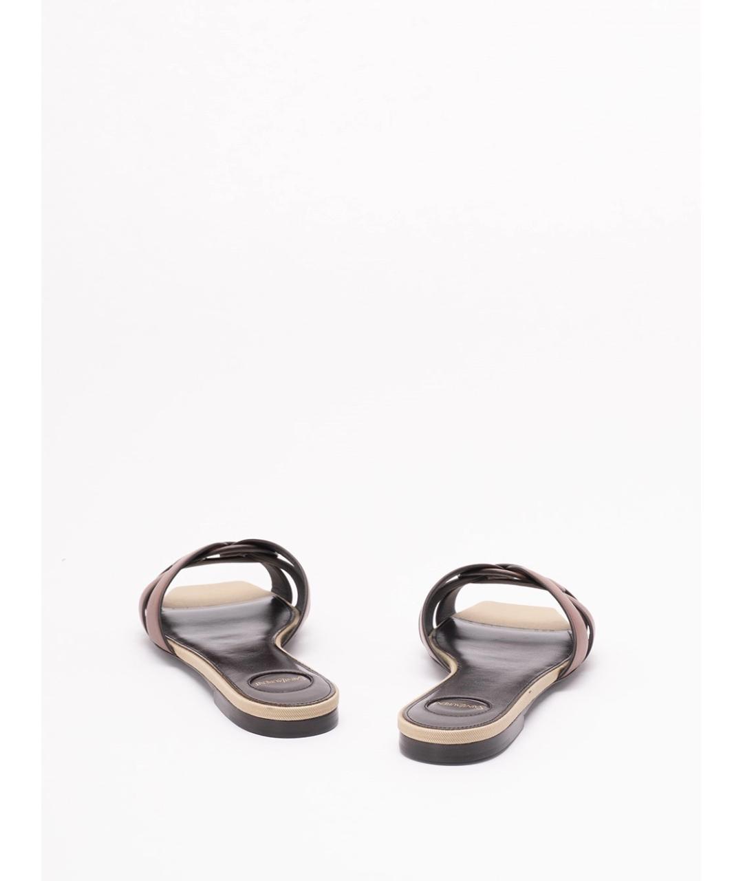 SAINT LAURENT Коричневые кожаные шлепанцы, фото 3