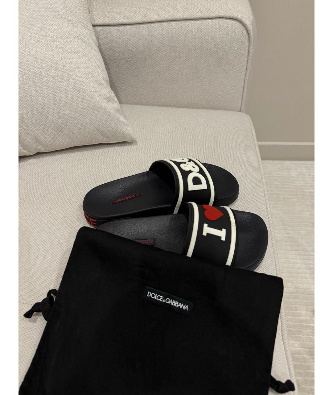 DOLCE&GABBANA Черные резиновые шлепанцы, фото 4