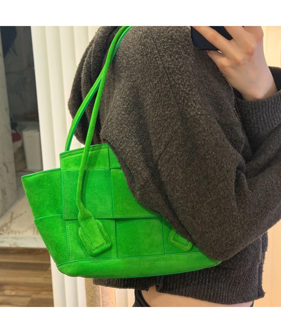 BOTTEGA VENETA Зеленая замшевая сумка через плечо, фото 6
