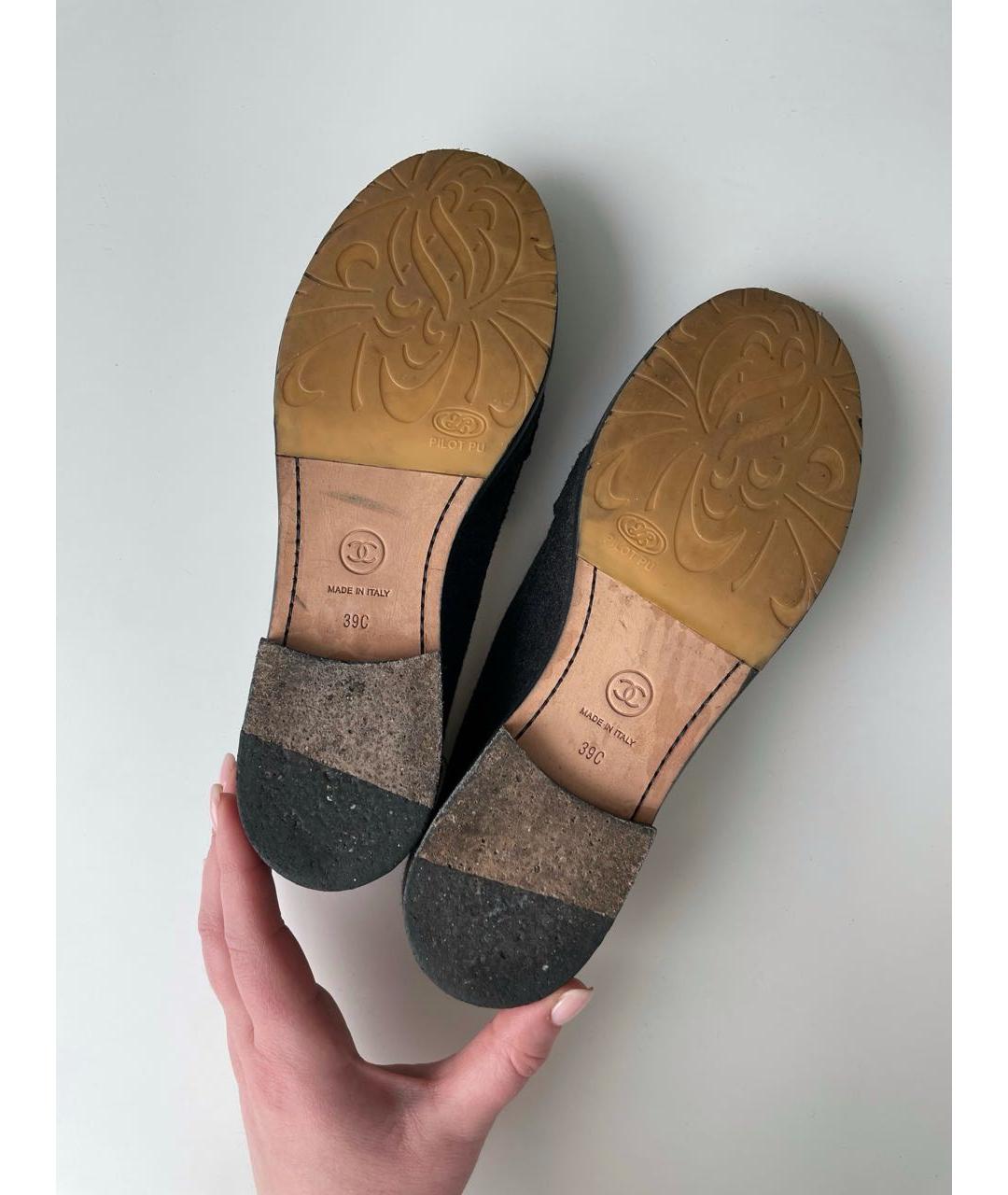 CHANEL Антрацитовые текстильные лоферы, фото 7