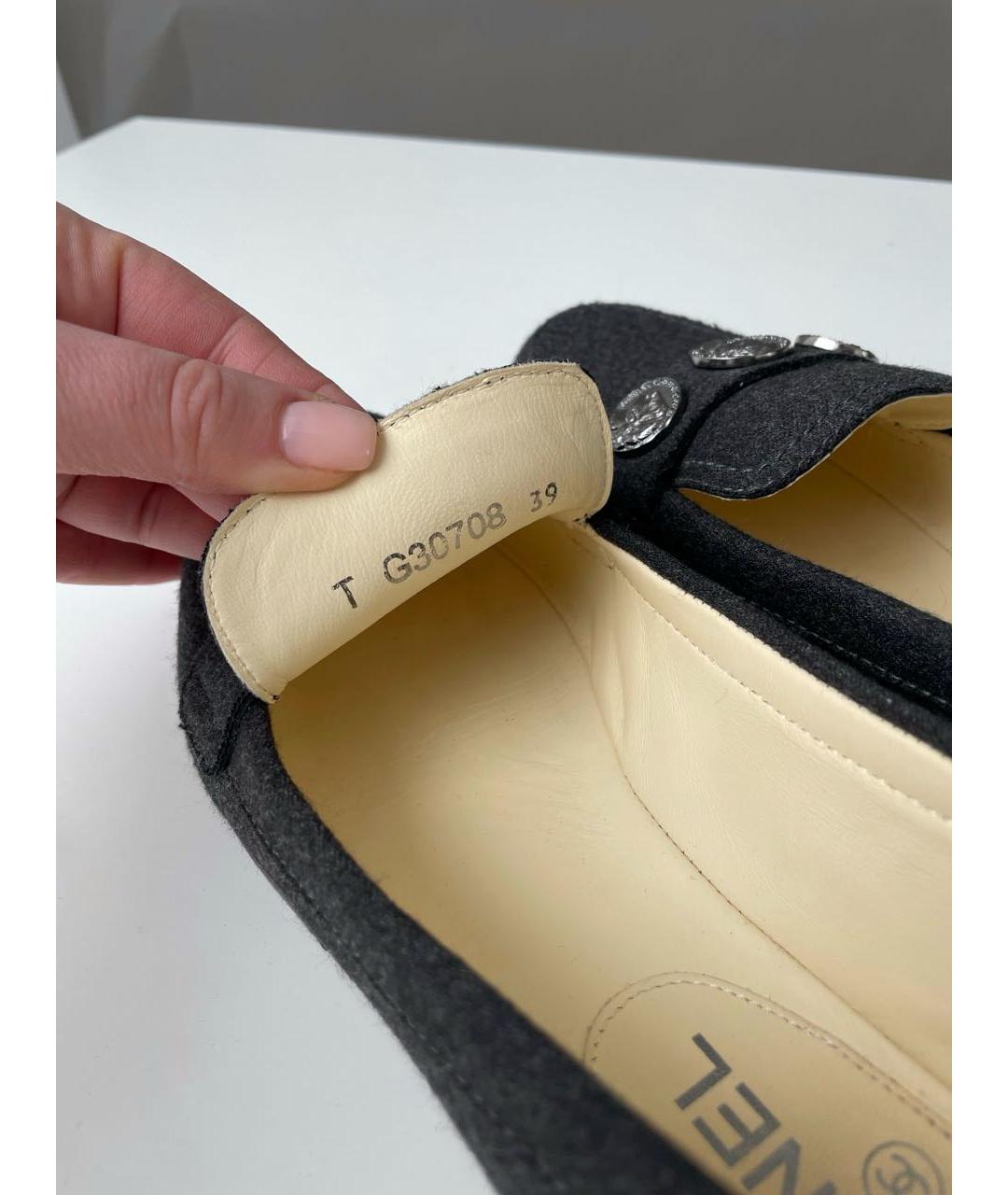 CHANEL Антрацитовые текстильные лоферы, фото 8